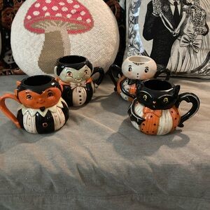 Johanna Parker Halloween Devil, Vampire, Spider, and Bat Mugs Set of Four